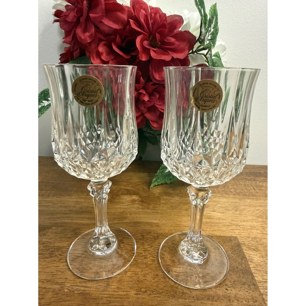 Vintage‎ Cristal d'Arques France Lead Crystal Wine Glasses Set Holiday Bar Cart